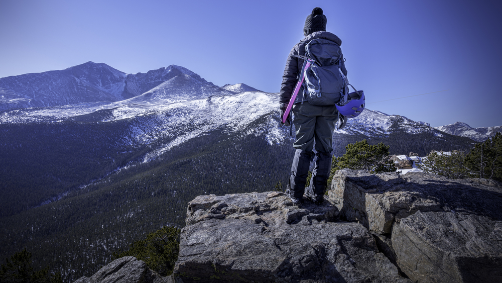 A hiker standing on a mountaintop at Rocky Mountain National Park