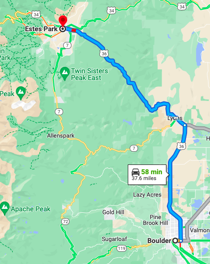 Estes Park from Boulder via US-36 Route